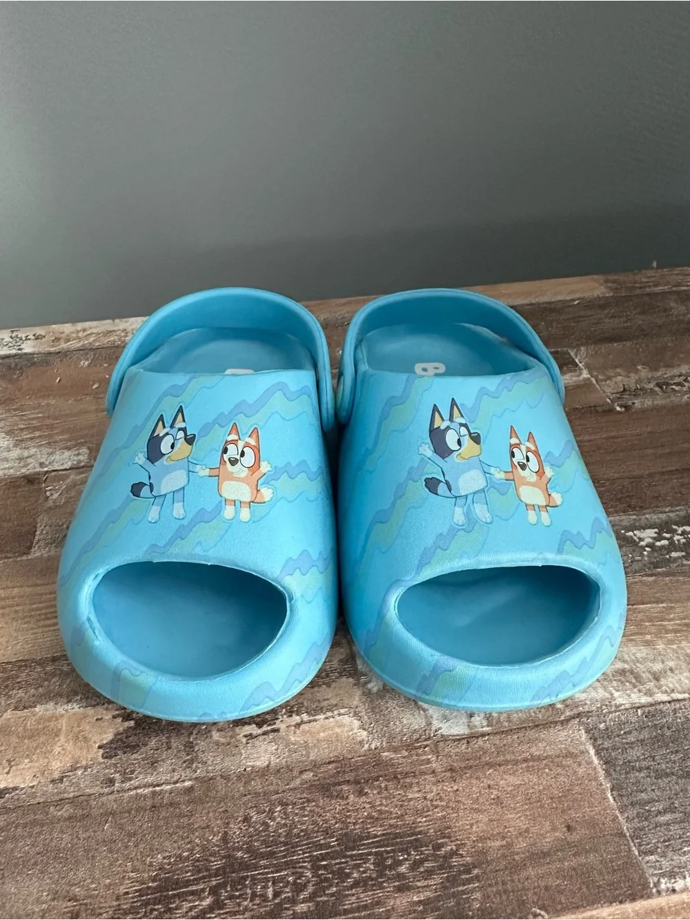 Kids Blue Slide Sandals with Cartoon Character Design